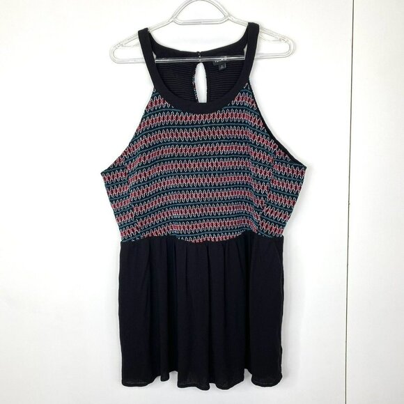 Torrid Blouse Halter Top Womens Plus Size 2X Smocked Crinkle Gauze Peplum Black - Picture 3 of 5